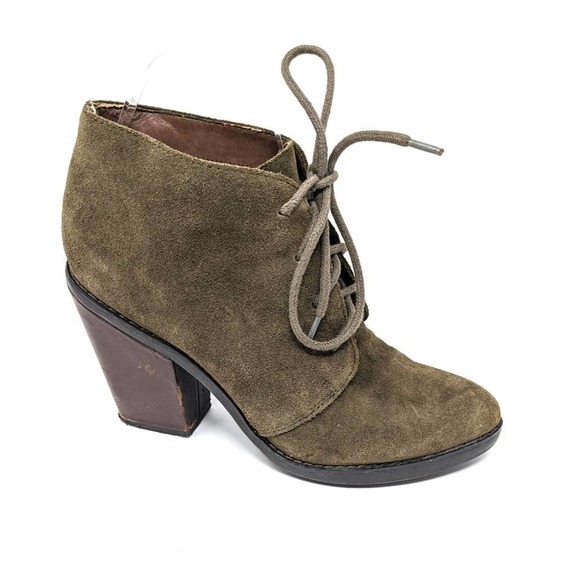 Steve Madden Womens 8 Jayson Olive Green Leather Block Heel Lace Up Ankle Boots - Picture 4 of 12